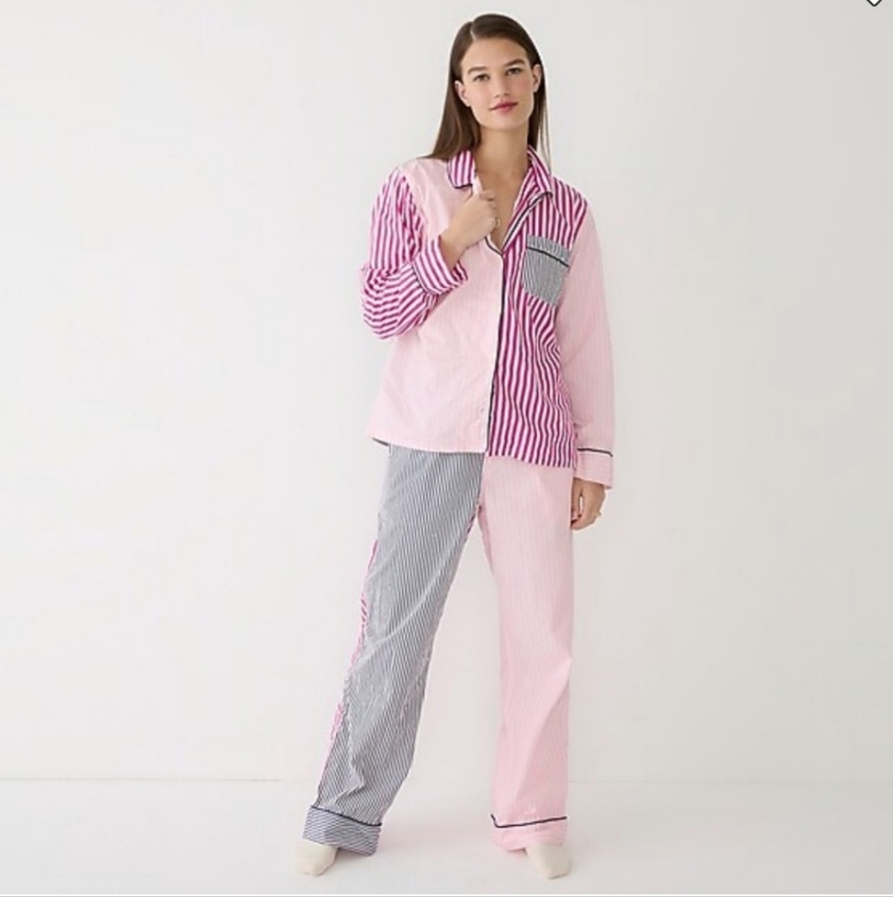 J.CREW LONG SLEEVE COTTON POPLIN PAJAMA SET SZ MEDIUM
